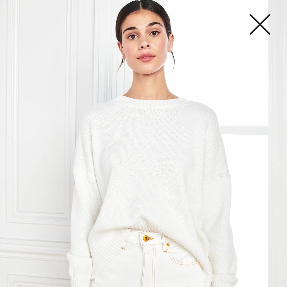 Quince 100% Organic Cotton Boyfriend Crew Sweater, Ivory, Size Small